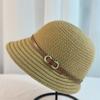 Chapéu de Sol Feminino de Verão com Fivela de Cinto, Respirável, Dobrável, Chapéu de Pescador, Moda, Elegante, Simples, Chapéu Bacia de Aba Pequena com Cinto