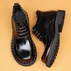 Botas Martin com Sola Grossa para Homens, Novo Modelo de Inverno 2026, Couro Genuíno, Acabamento Brilhante, Botas Curtas Estilo Britânico Business Casual