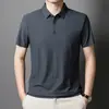 Camisa Polo de Hielo de Seda de Alta Gama sin Costuras de Talla Grande para Hombre, Multicolor, Marca de Tendencia Verano 2025, Polo de Cuello de Solapa, Manga Corta de Negocios para Hombre