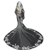 Véu longo com cauda para noiva com acabamento em renda, acessório para vestido de noiva, véu estilo catedral off-white