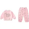 Roupas Infantis Conjunto para Meninas 2026 Novo Estilo para Crianças Pequenas Primavera e Outono Moletom Casual e Calça Cavalo Arco-Íris Desenho Simples Conjunto