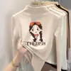 Ropa interior para niñas con forro polar, nuevo estilo otoño/invierno, manga larga, a la moda, cuello semi-alto, cálida, top estampado para niñas pequeñas y grandes