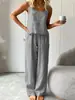 2026 En stock Conjunto de dos piezas de verano sin mangas de ajuste holgado para mujer con tirantes y pantalones largos para comercio electrónico transfronterizo, sitio independiente de Amazon europeo y americano