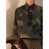 Camisa retro estilo chino con estampado floral de manga larga para hombre y mujer, primavera y otoño, elegante y fresca, corte holgado, color azul