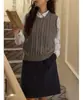 Colete Tricotado Camadas Gola Redonda Retrô Japonês Feminino Design Outono Inverno Suéter Pequeno Sem Mangas