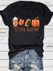 Camiseta de Verano Europea y Americana para Mujer con Estampado de Calabaza, Béisbol, Café, Hoja de Arce, Cuello Redondo, Halloween, Moda Casual, Explosiones de Comercio Exterior