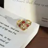 Nuevo Anillo Abierto de Lujo Ligero Estilo Chino Nicho Gama Alta con Carcasa de Esmalte Rojo, Perla, Fresa, Trébol de Cuatro Hojas, Calabaza para Mujer