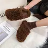 Baotou Medio Abierto Calzado de Casa Cálido para Mujer 2026 Algodón Nuevo Oso Ropa Exterior Suela Gruesa Peludo Pantuflas Felpa Rizada Aumentador de Altura Otoño Invierno