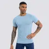 Roupa Esportiva Branca de Gola Redonda e Manga Curta para Homens, Roupas Elásticas de Treinamento Fitness para Corrida ao Ar Livre, Camiseta Respirável de Secagem Rápida