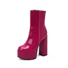Botas de Cano Curto com Plataforma Aquática Salto Super Alto Outono Inverno Femininas Bico Redondo Color Block Versátil Elegante Moda Botas Boate Sexy