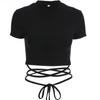 Playera Corta de Color Sólido con Tirantes Cruzados y Manga Corta para Mujer en Verano, Versátil, Ajustada, Look Adelgazante, Cintura Alta, Top Discreto