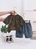 2026 Nuevo Traje de Verano para Niños Ropa Nueva de Niños Verano Manga Corta Pantalones Cortos de Moda Niños Mayoreo Comercio Exterior