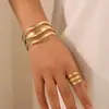 Conjunto de pulsera abierta y anillo de diseño geométrico de metal transfronterizo europeo y americano para mujer, joyería de estilo punk retro exagerado