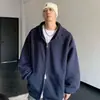 Sudadera con Capucha Estilo Americano de Doble Cremallera para Hombres y Mujeres, Chaqueta Cardigan Holgada de Hombros Caídos de Color Sólido, Estilo Perezoso de Calle, Fuente Mayorista