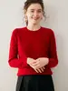 1980 Hubei 35% Cashmere Gola Redonda Tricô Torcido Feminino Outono e Inverno Espessado Básico Solto Tricô Vermelho para Mãe