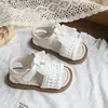 Sandalias tejidas huecas para niños 2026 Verano Sandalias de malla con cordones y lazo para niñas Sandalias de princesa Zapatos de playa