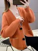 Cardigan Feminino de Tricô de Cor Sólida Solto de Botão Único Espessura Média Novo Coreano Primavera 2024
