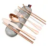 Juego Portátil de Vajilla de Acero Inoxidable Acero Inoxidable 304 Popote Palillos Cuchillo, Tenedor y Cuchara para Comida Occidental Juego de Siete Piezas