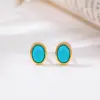Yuebao Jewelry Turquesa Plata de Ley S925 Chapado en Oro Huevo Ovalado Geométrico Casual Estilo Mediados de Siglo Retro Pendientes Venta al por Mayor