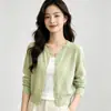 Cardigã de tricô liso estilo coreano minimalista com botões dourados pequenos e gola redonda para mulheres, novo design de início de outono, top de nicho da moda