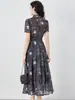 2417610-Vestido Chiffon Estampado Elegante com Cintura Estilo Francês Feminino Acessível de Luxo para Mulheres