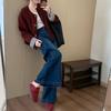 Jeans holgados de pierna ancha con dos botones para mujer 2025 Diseño elástico Sense Outwear Pantalones sumergidos Cintura alta Primavera