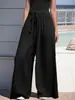 2026 Pantalones Casuales de Moda de Pierna Ancha Sueltos con Cordón para Mujer de Tallas Grandes para Todas las Estaciones Azul Negro Verde Militar Ninguno