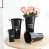 Cubo de flores metálico con mango de madera negro, cubo de arreglo para floristería, cubo para flores hidropónicas caseras, cubo de flores de hierro de pie, transfronterizo