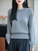 Suéter de Punto de Algodón Puro con Encaje, Cuello Redondo, Manga Larga, Color Sólido, Holgado, Pulóver, Camisa Base para Mujer, Otoño/Invierno 2026