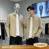 Camisa Simples de Manga Longa para Primavera com Gola Reversível Pesada Estilo Americano para Homens, Marca de Moda de Hong Kong Camisa Jaqueta Casual Solta de Cor Sólida para Homens