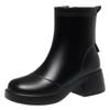 Botas cortas estilo francés para mujer, botas individuales de primavera y otoño, botines nuevos, botas de tacón grueso para mujer, botas color blanco crema, zapatos de cuero con forro polar para otoño e invierno.