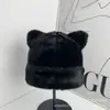 Gorro Fofo de Orelhas de Gato de Pelo Sintético de Visão Fofa Feminino 2024 Estilo Coreano Inverno Doce Quente À Prova de Frio Moda Gorro Pulôver