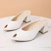 Zapatos de Mujer de Moda Versátiles para Verano 2026, Estilo de Comercio Exterior, Slip-On, con Tacón Grueso, Puntera Cerrada, Zapatillas, Diseño Peep-Toe Adelgazante y Versátil