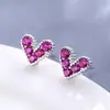 Pendiente de amor rojo con diamantes de Corea del Sur, temperamento femenino, mini pendiente en forma de corazón, pequeño hueso de oreja, uña, personalizado, creativo, dulce, joyería para las orejas