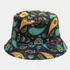 Sombrero de Pescador con Patrón de Flor de Anacardo Moda Europea y Americana Retro Impresión Digital Sombrero de Cubeta de Doble Cara Sombrero de Sol para Primavera y Verano