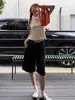 Shorts de Mezclilla Negros Estilo Americano para Mujer, Verano Cintura Alta Adelgazantes Rectos Sueltos Versátiles de Longitud Media Pierna Ancha