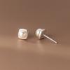 Aretes de Cuentas Cuadradas de Plata Nalan S925 Coreanos Ins Simples Nicho Commuter Elegantes Elegantes Elegantes Aretes M03129