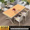 Mesas e Cadeiras de Exterior para Jardim e Pátio, Conjunto de Mesa e Cadeiras de Madeira Plástica para Exterior, Mesa Longa Extensível de Liga de Alumínio para Terraço, Resistente à Água e ao Sol, Cadeiras