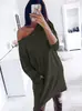 Nuevo Producto Otoño 2026 Eaby Amazon Sitio Independiente Más Vendido Vestido Largo de Manga Larga con Bolsillo y Hombros Descubiertos 5380