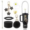 Tapa de Copa de Silicona Tapa de Copa de Agua Stanley Cuerda para Bolso Cadena de Copa de Flor Colgante de Corazón Tapa para Popote Accesorios de Bola de Pelo