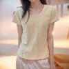 Camiseta Blanca Estilo Americano para Mujer, Hombros Normales Mangas Cortas, Estilo Europeo, Nuevo Modelo 2026, Corte Ajustado, Cuello Redondo, Algodón Puro, Camiseta Básica para Vestir por Capas