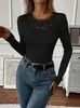 Amazon Europeo y Americano Tops para Mujer Nuevos Tops de Manga Larga Moda Otoño e Invierno 2025 Casual Cuello en V Encaje