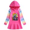 2023 Primavera e Outono novo algodão cartoon arco-íris vestido feminino de manga comprida com capuz camisola vestido de princesa