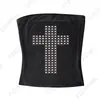 Moda de Verano Transfronteriza Nuevo Estilo Americano Sexy Chica Caliente Ajuste Delgado Diamante Caliente Cuello Redondo Camiseta Tops para Mujer