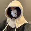 Gorro pasamontañas coreano para mujer, gorro de invierno cálido con calentador de cuello integrado, estilo para parejas, gorro de punto de lana que protege las orejas