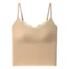 Sutiã estilo camisola longo com renda nas bordas, alças finas, sem aro, suporte lateral para os seios, efeito de elevação e push-up