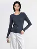 "Bailu" Suéter de Lã Merino Fina com Renda Gola Redonda Manga Longa Slim Fit Camada Base Fina Tricô Versátil para Mulheres
