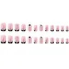 24 Peças Rosa Nude Borda Preta Unhas Postiças com Strass Adesivos de Unha Elegantes para o Dia a Dia Quadradas Redondas Médio-Curtas com Decoração de Pequenos Strass