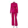 Roupas femininas estilo europeu e americano Primavera Nova Seda Gelada manga longa ombreira cadarço camisa calça terno casual feminino comércio exterior Atacado