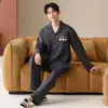 Cárdigan largo de manga larga y pantalón largo para hombre al por mayor, pijama de algodón puro, ropa de casa casual de dibujos animados para otoño, conjunto de dos piezas